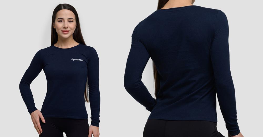 T-shirt à manches longues basique pour femmes - Bleu marine - GymBeam
