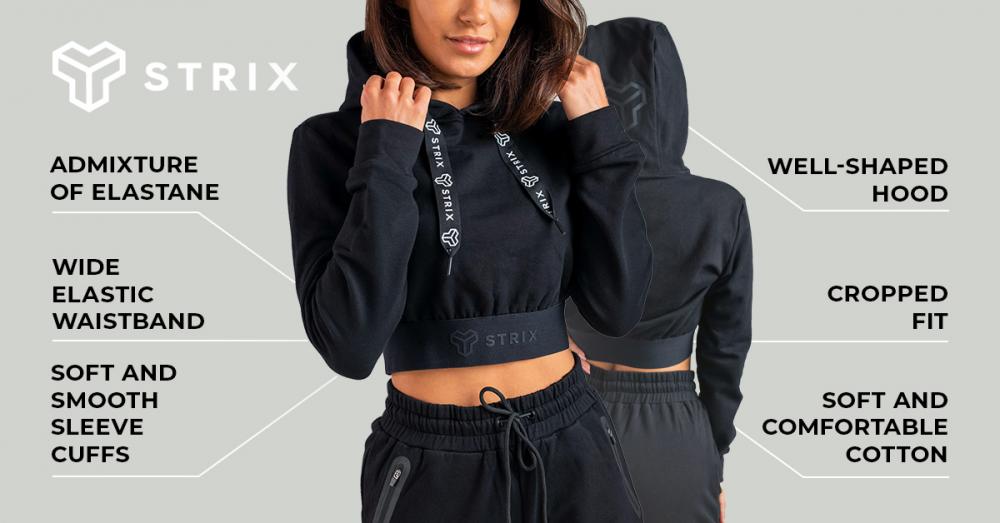 Sweat à capuche court Essential pour femmes - Noir - STRIX