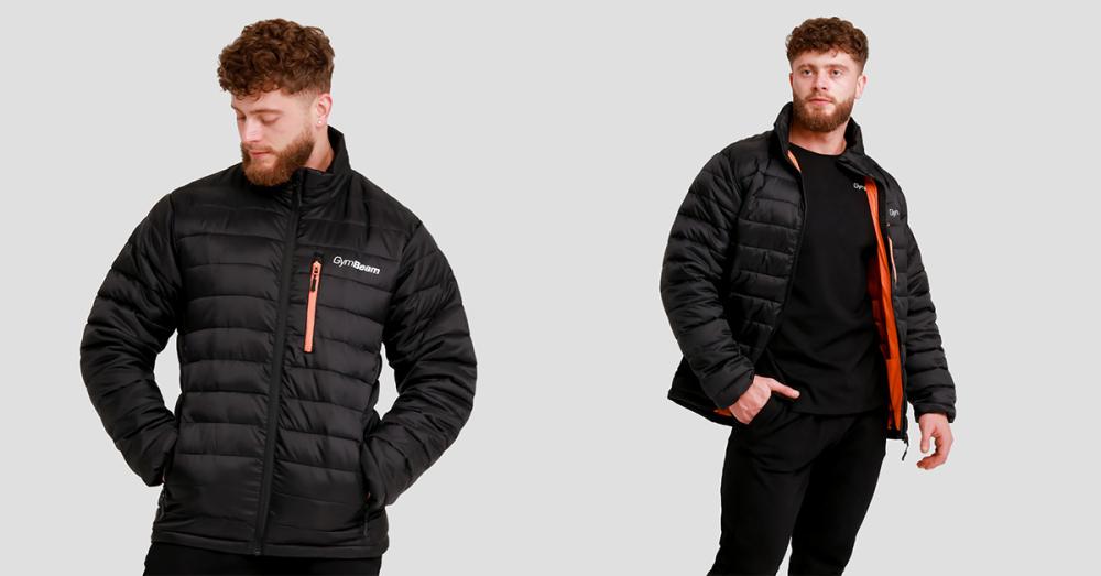 Men's Puffer Jacket Black/Orange - GymBeam 