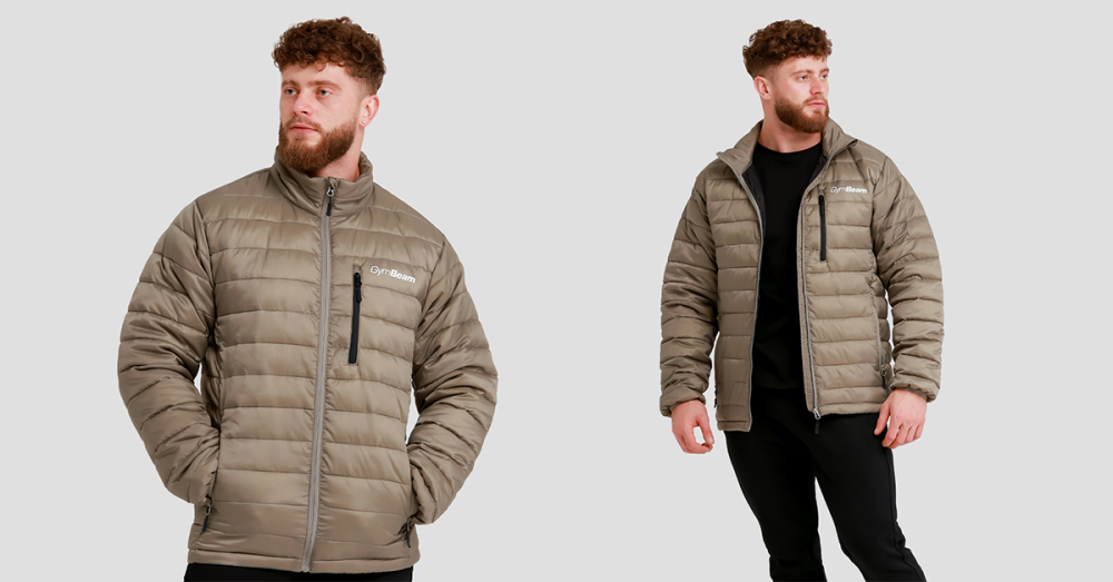 Men's Puffer Jacket Vetiver/Black - GymBeam