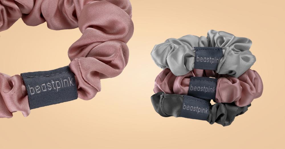 Set of Satin Hair Ties Mix - BeastPink