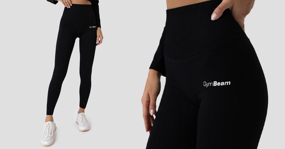 Women's Ribbed FLO Black Leggings - GymBeam