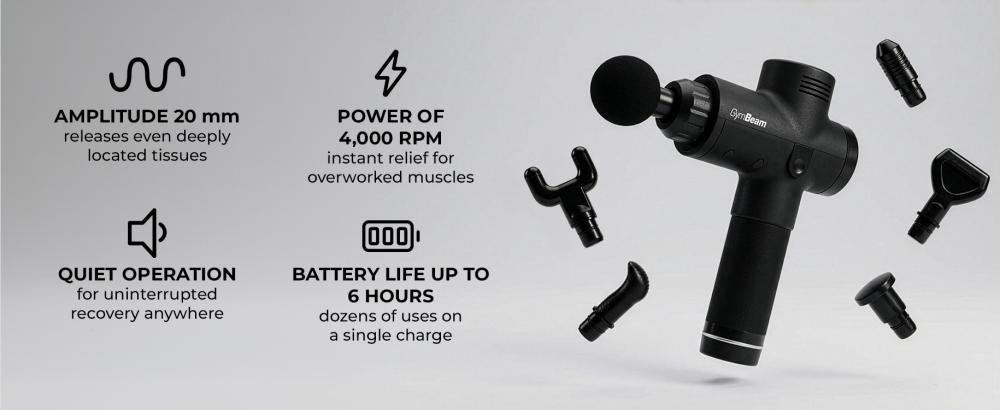 Avantages et caractéristiques du Massage Gun VI Noir - GymBeam