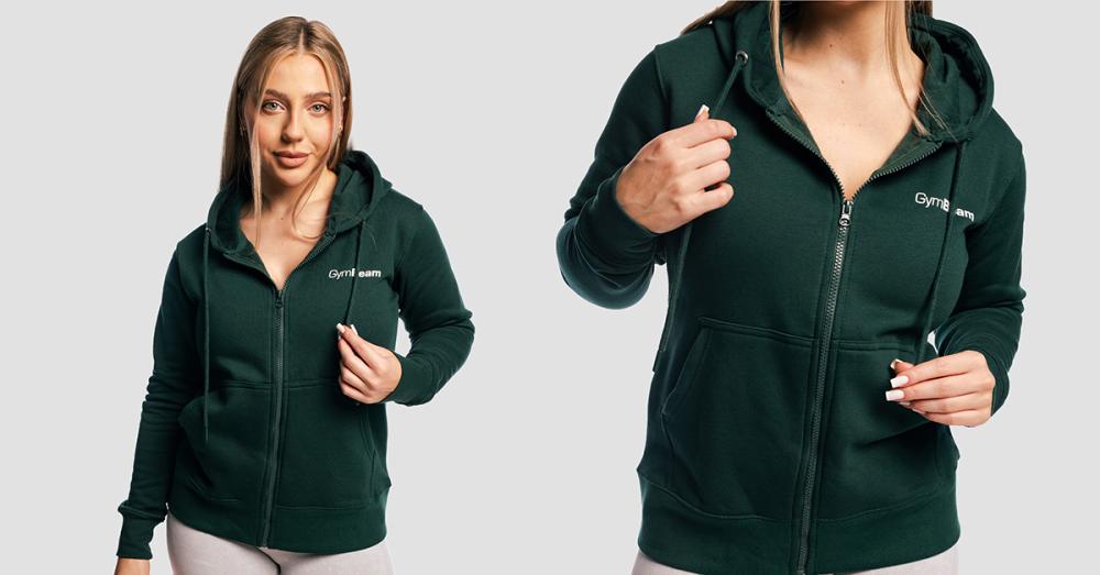 Sweat à capuche pour femmes, fermeture éclair, vert - GymBeam