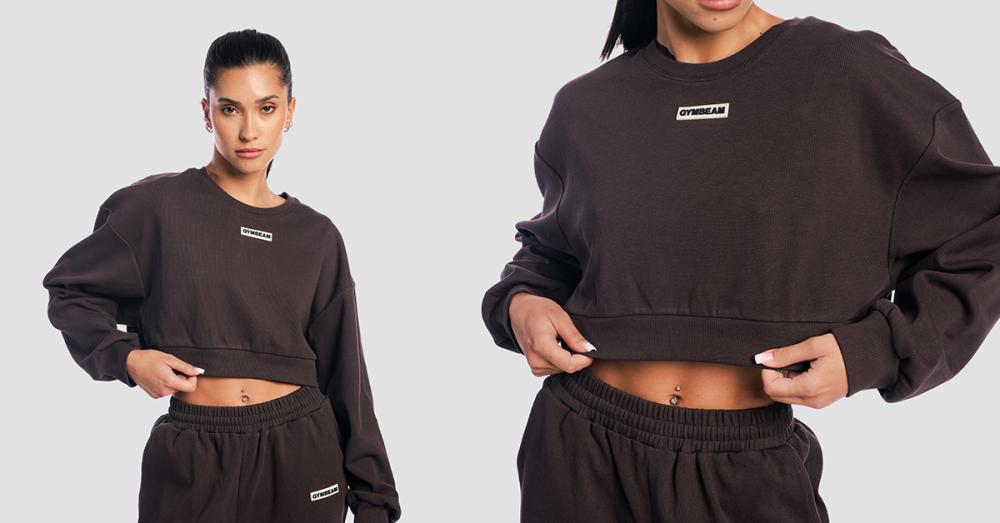 Women's Aura Cropped Sweatshirt Tee Brown - GymBeam