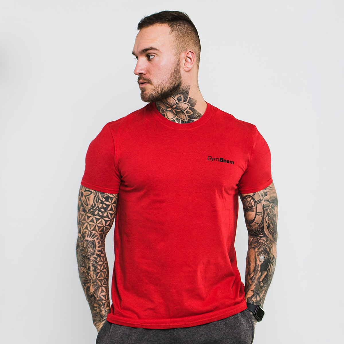 T-shirt basique pour hommes, couleur rouge cerise - GymBeam.