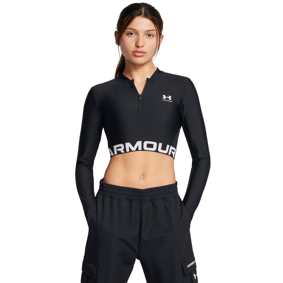 Women‘s top HeatGear Rib 1/4 Zip LS Black - Under Armour