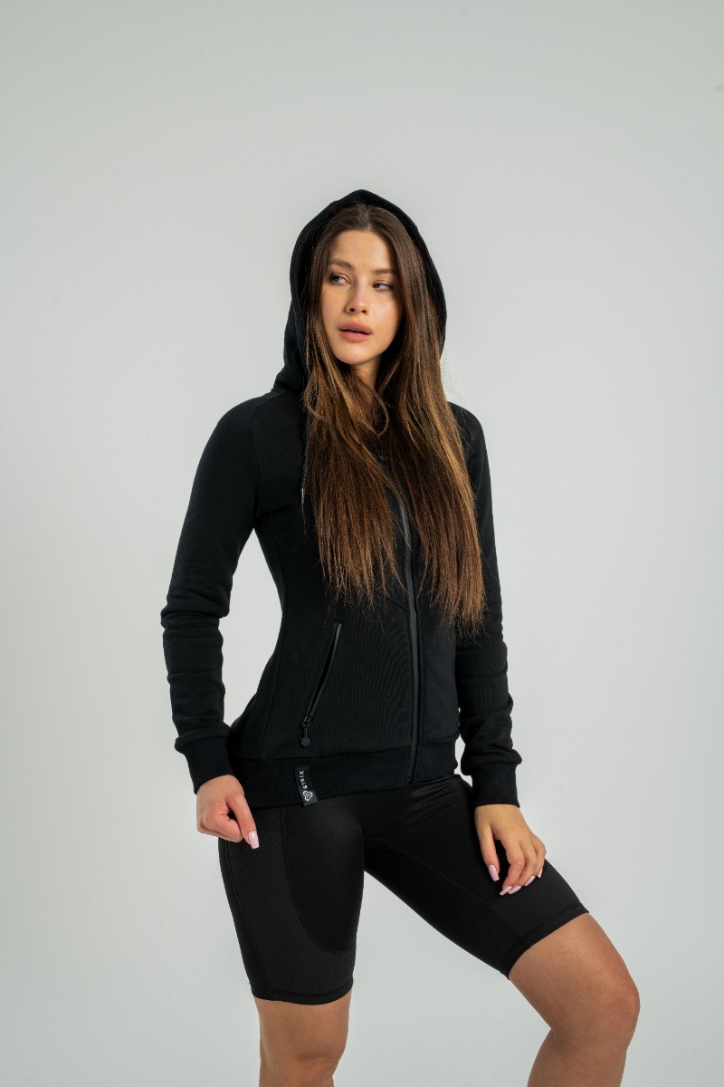 Sweat à capuche zippé pour femmes, couleur noire - STRIX.