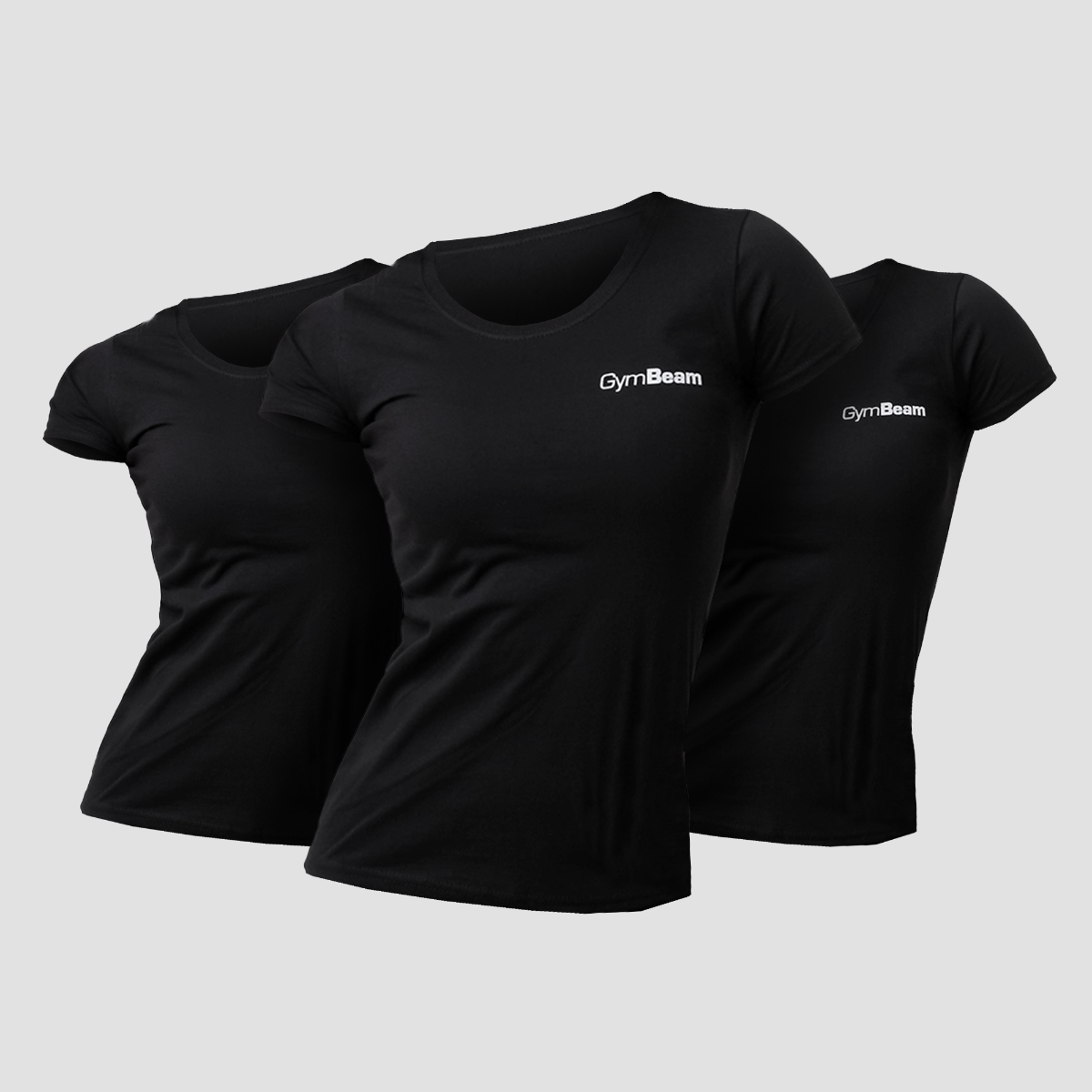 T-shirt basique pour femmes, lot de 3, couleur noire - GymBeam.
