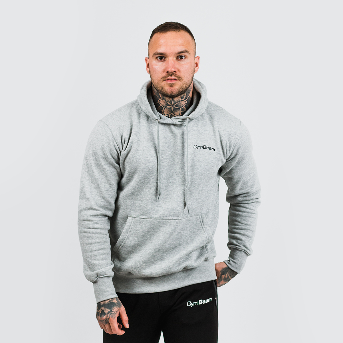 Sweat à capuche pour hommes, couleur gris et noir - GymBeam.