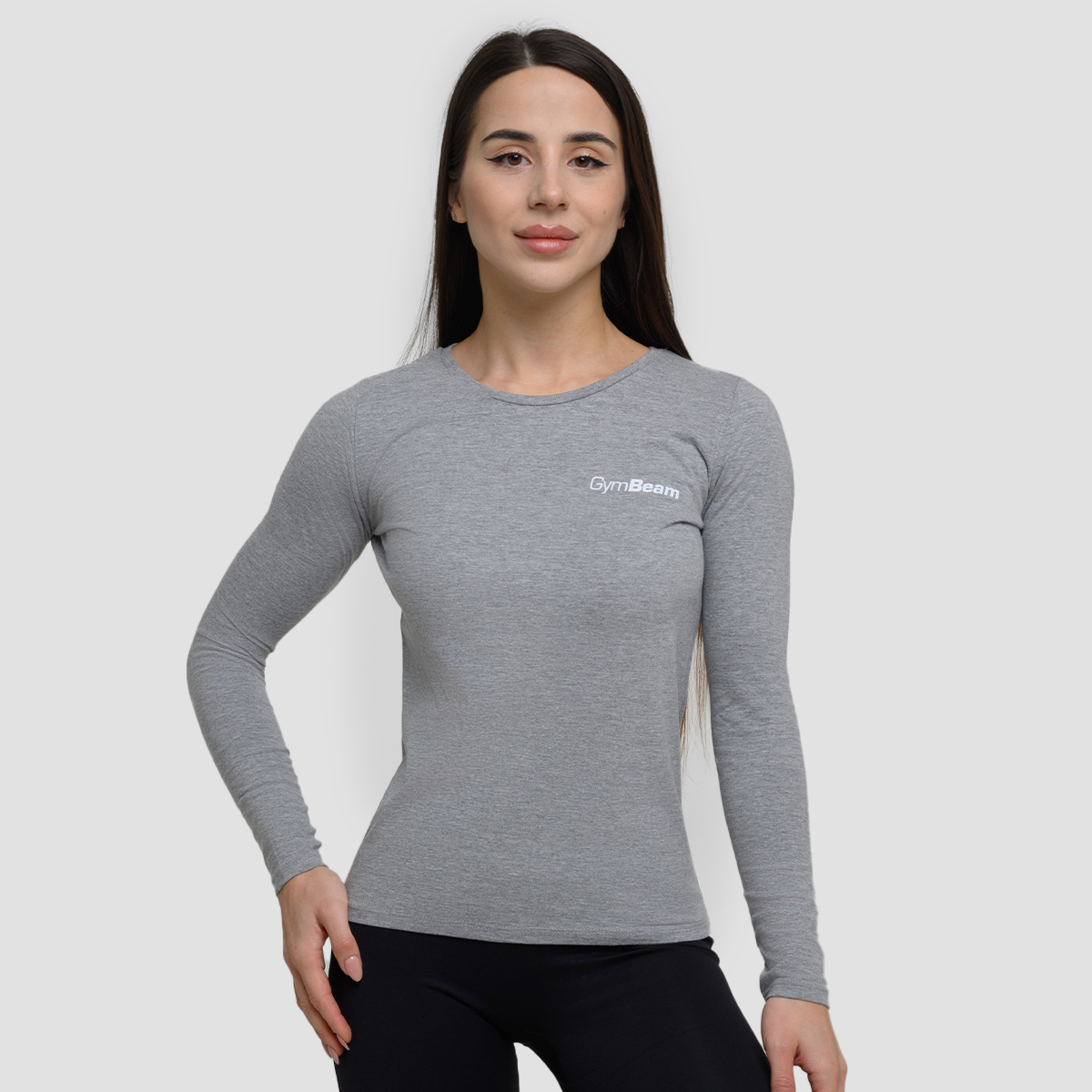T-shirt à manches longues basique pour femmes, couleur gris - GymBeam.