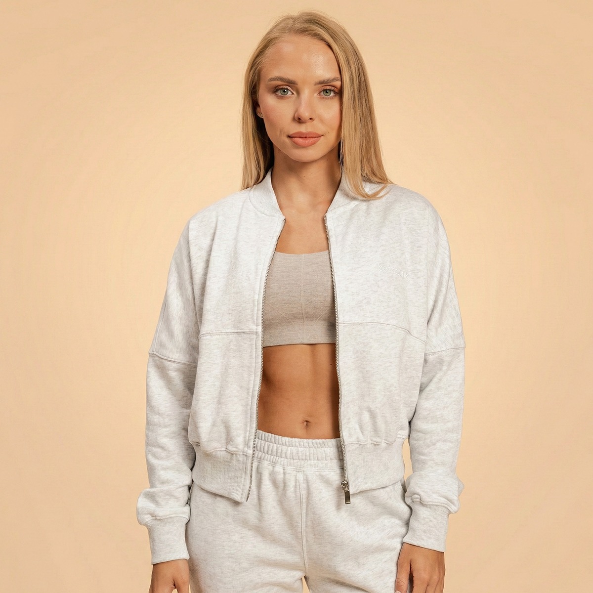 Sweat à capuche zippé pour femmes, couleur gris – BeastPink.