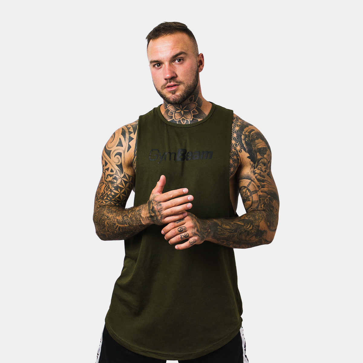T-shirt sans manches débardeur pour hommes – Vert militaire – GymBeam.