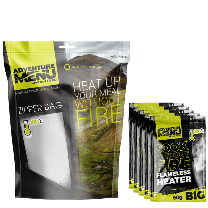 Flameless-heater SET + Zipper-bag - Adventure Menu 5 x 60 g