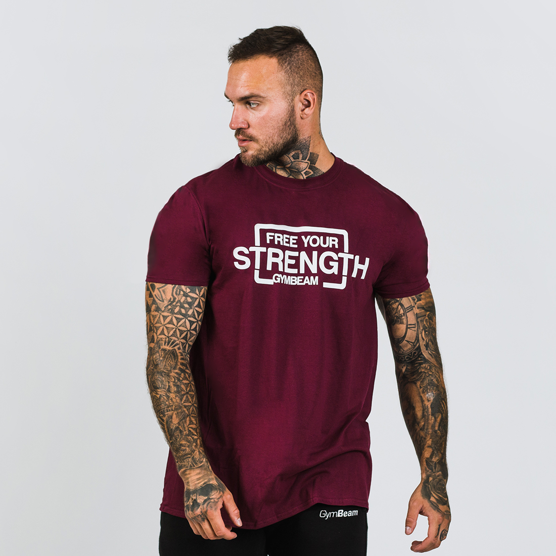 T-shirt pour hommes "Free Your Strength", couleur marron et blanc - GymBeam.