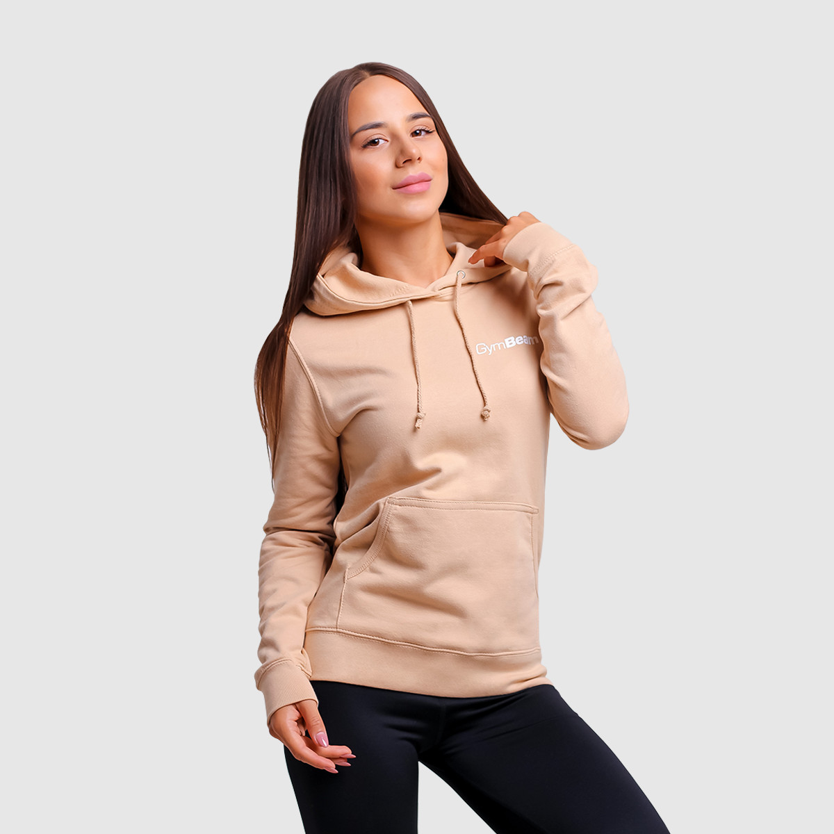 Sweat à capuche pour femmes, couleur sable - GymBeam.