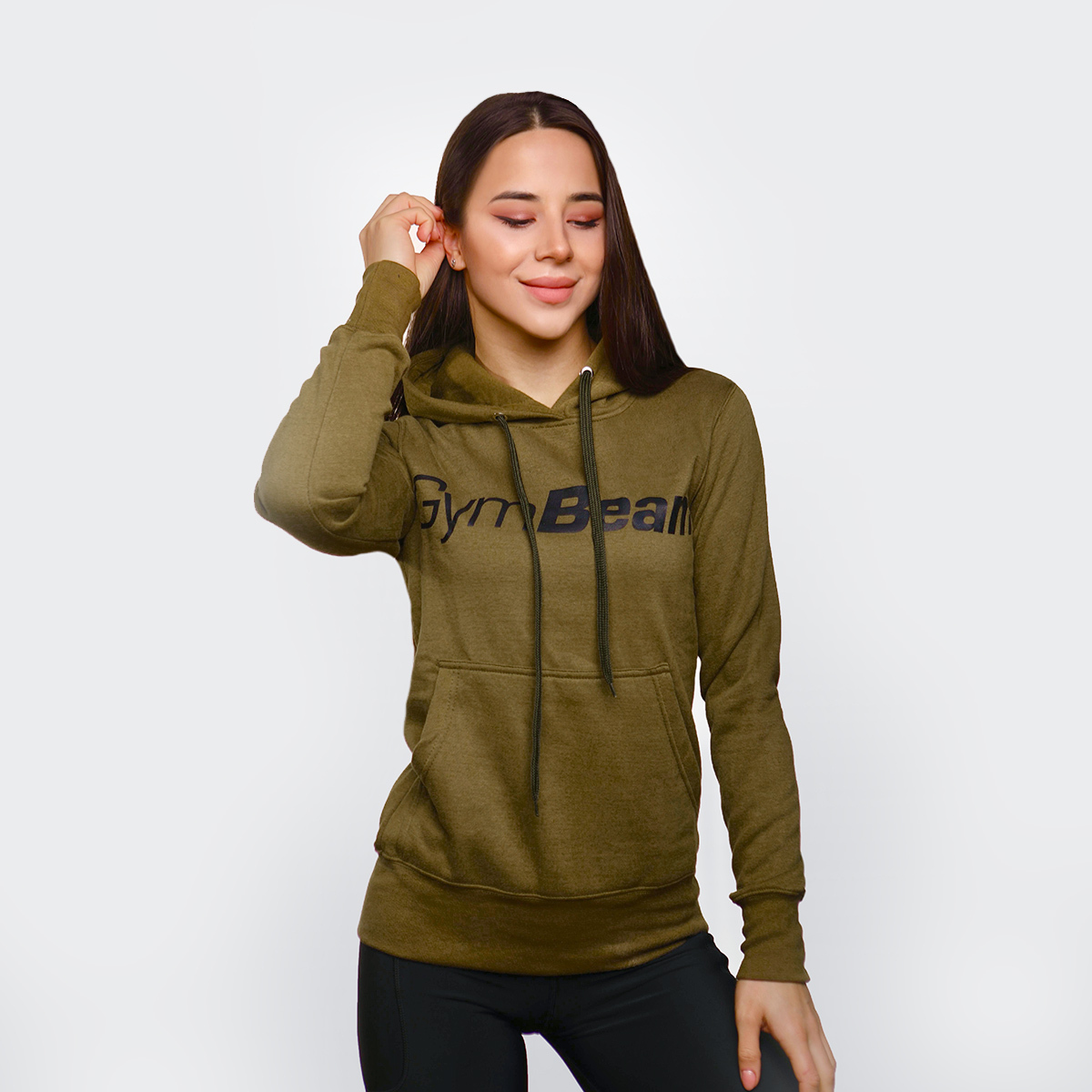Sweat à capuche pour femmes, couleur vert militaire – GymBeam.