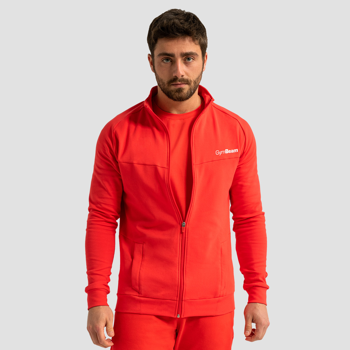 Sweat à capuche "Limitless Zipper", couleur rouge vif – GymBeam.