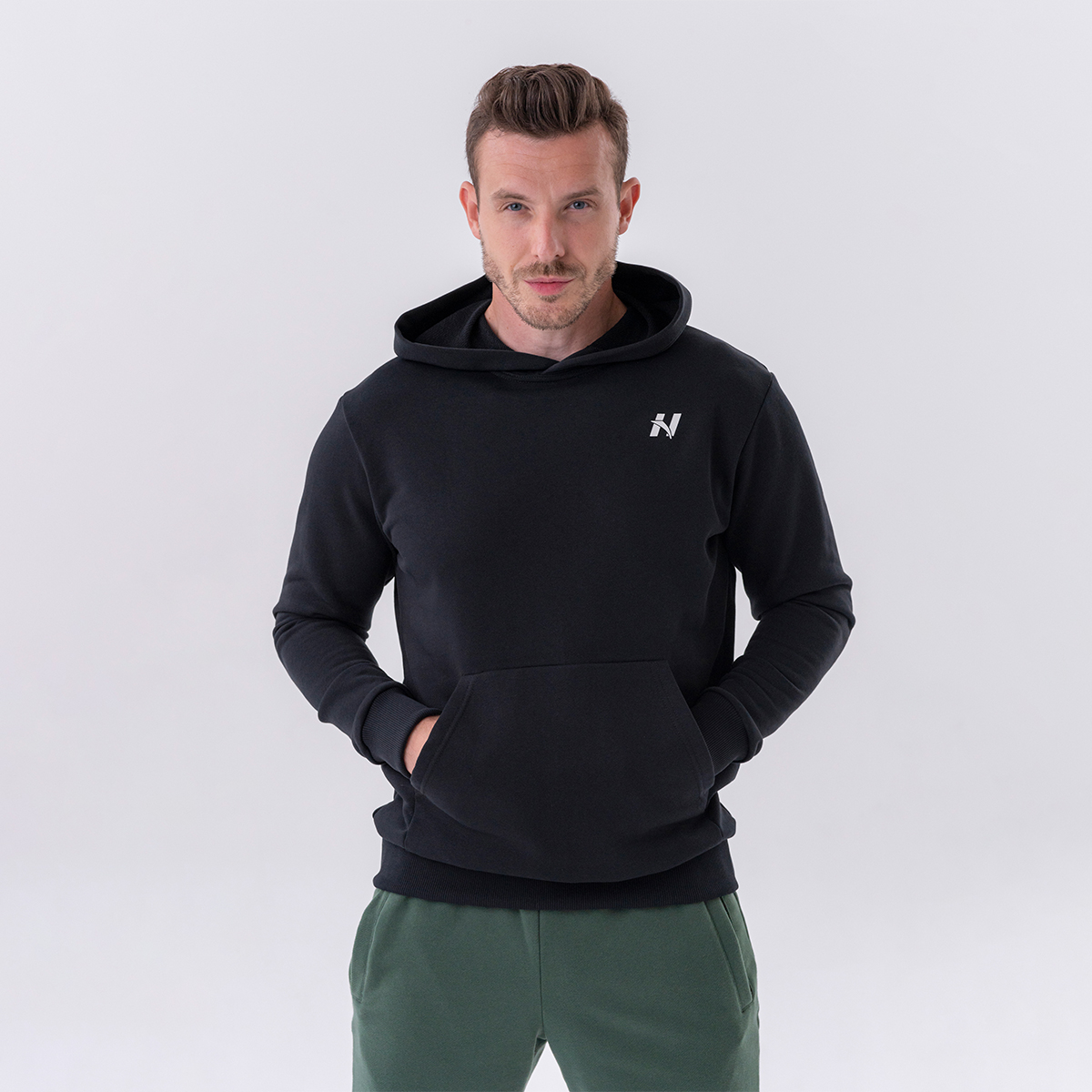 Men‘s Hoodie Pouch Pocket Black - NEBBIA
