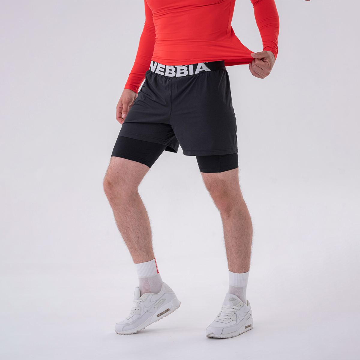 Shorts pour hommes, double épaisseur, couleur noire - NEBBIA.