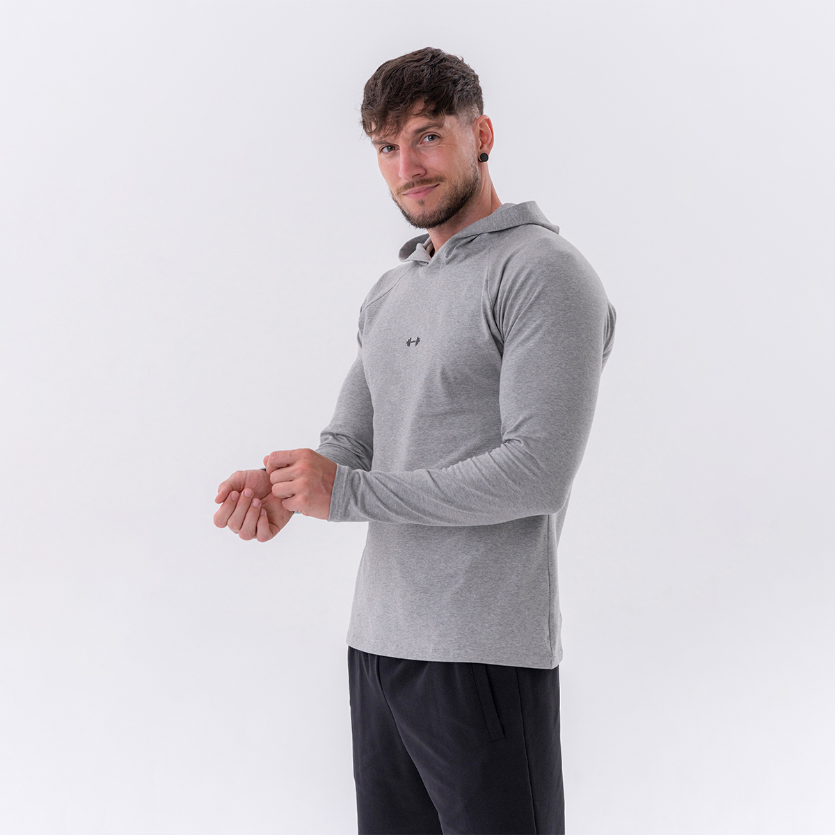 Men‘s T-shirt Long-Sleeve Hoodie Light Grey - NEBBIA