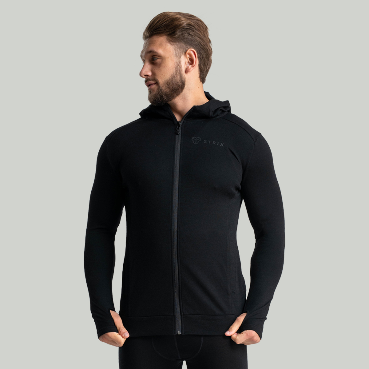 MERINO I Sweat à capuche zippé noir - STRIX
