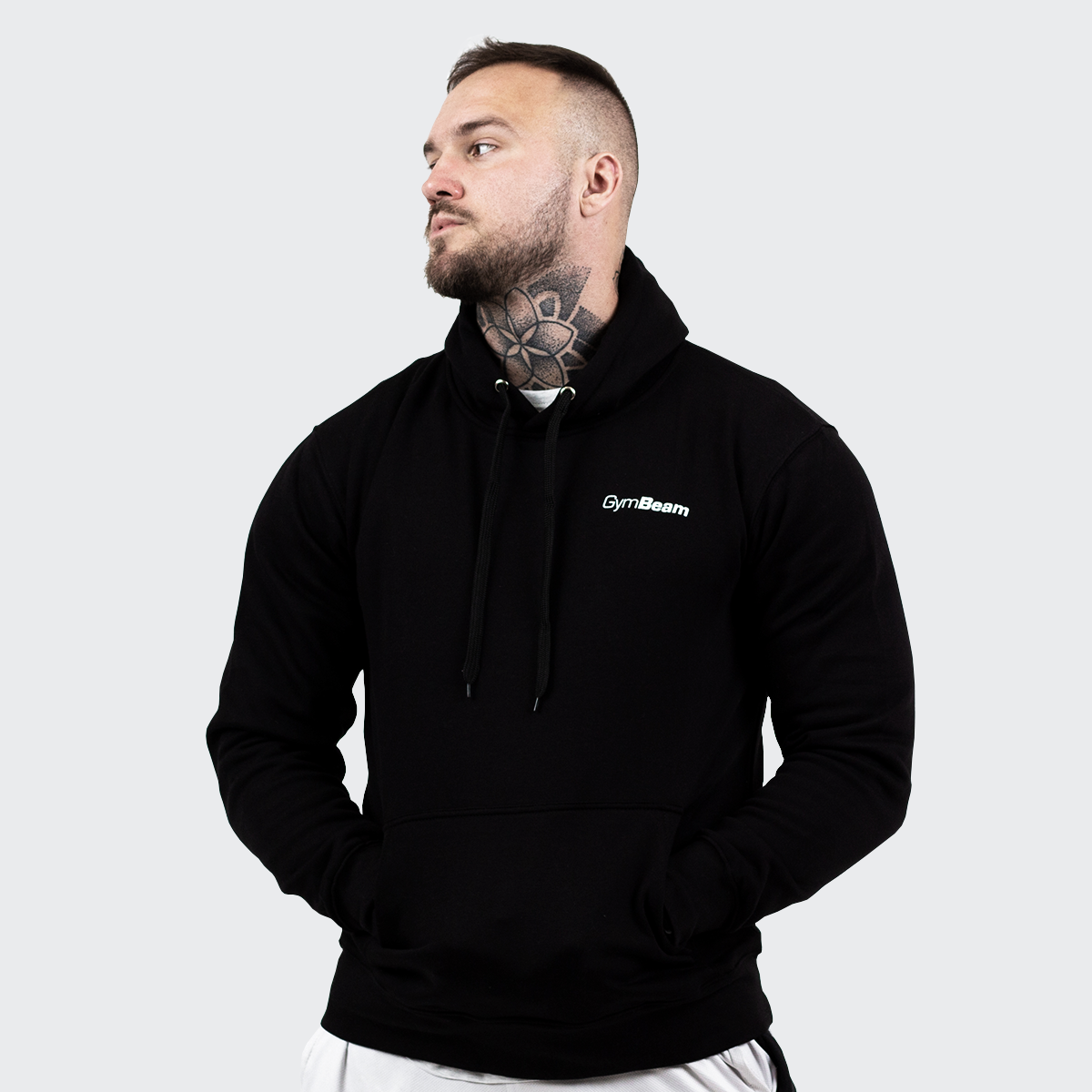 Sweat à capuche pour hommes, noir et blanc - GymBeam.