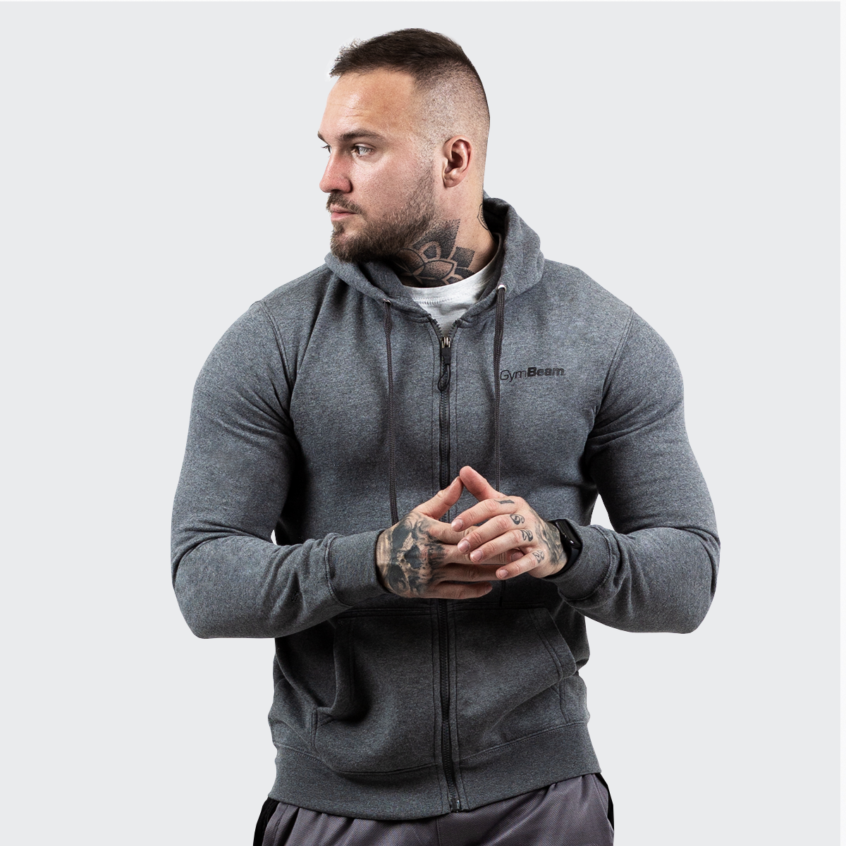 Sweat à capuche zippé pour hommes, gris et noir - GymBeam.