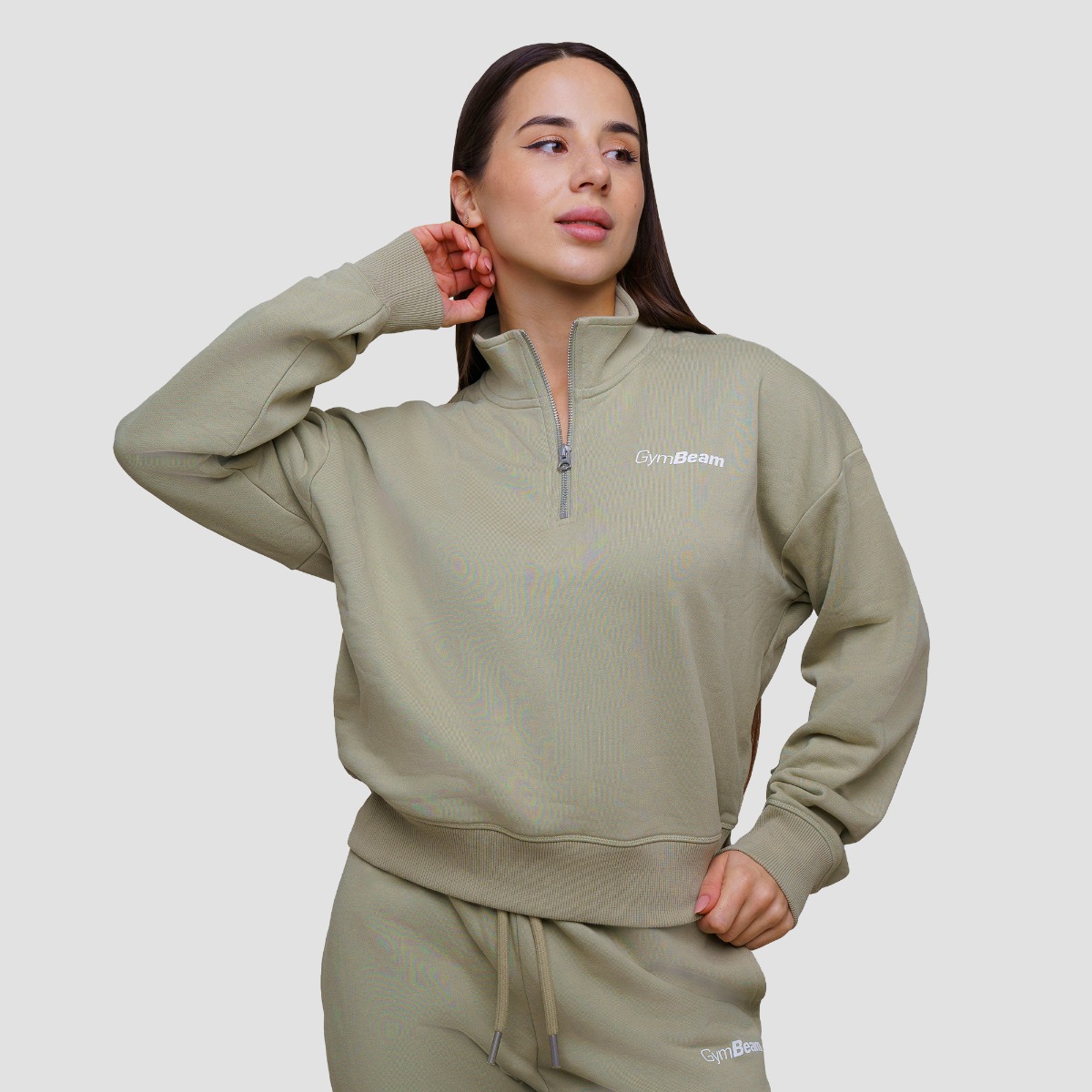 Pull à demi-zip Agile pour femmes, couleur vert sauge - GymBeam.