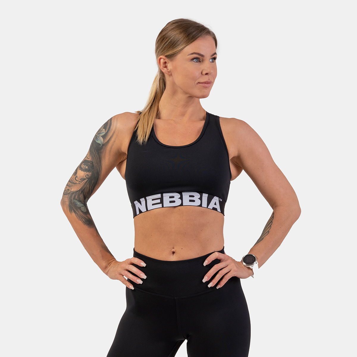 Sports Bra Medium Impact Cross Back Black - NEBBIA