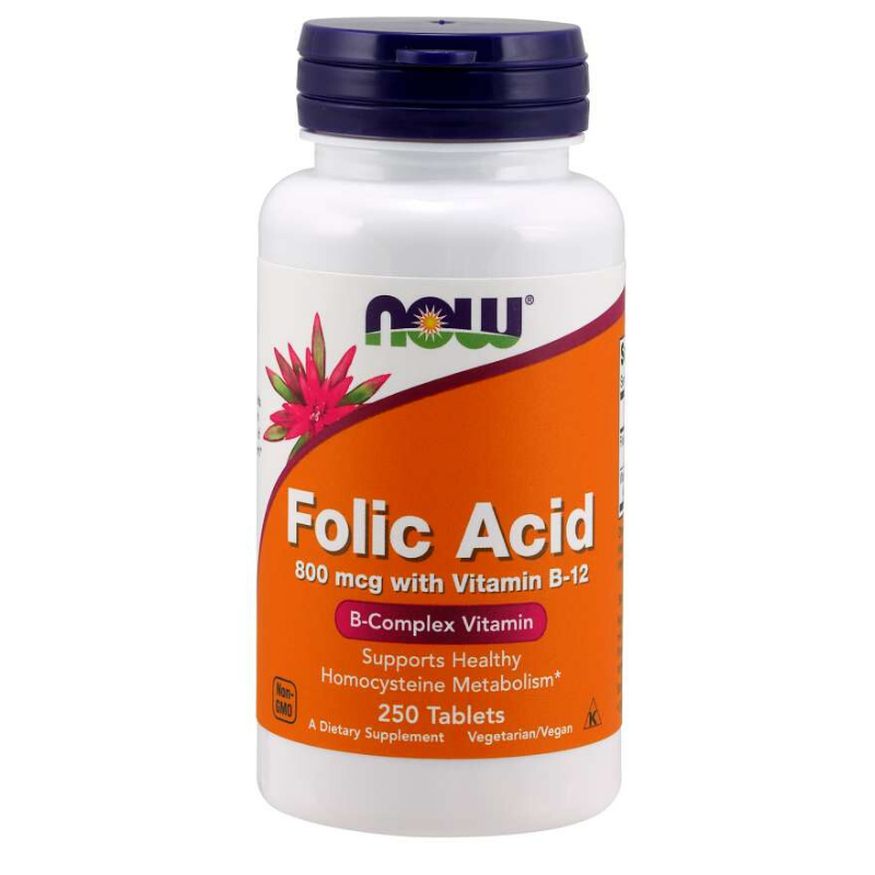 Acide folique 800 mcg avec vitamine B-12 - NOW Foods.
