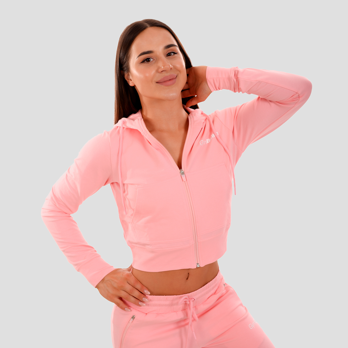 Sweat à capuche zippé rose pour femmes – GymBeam.