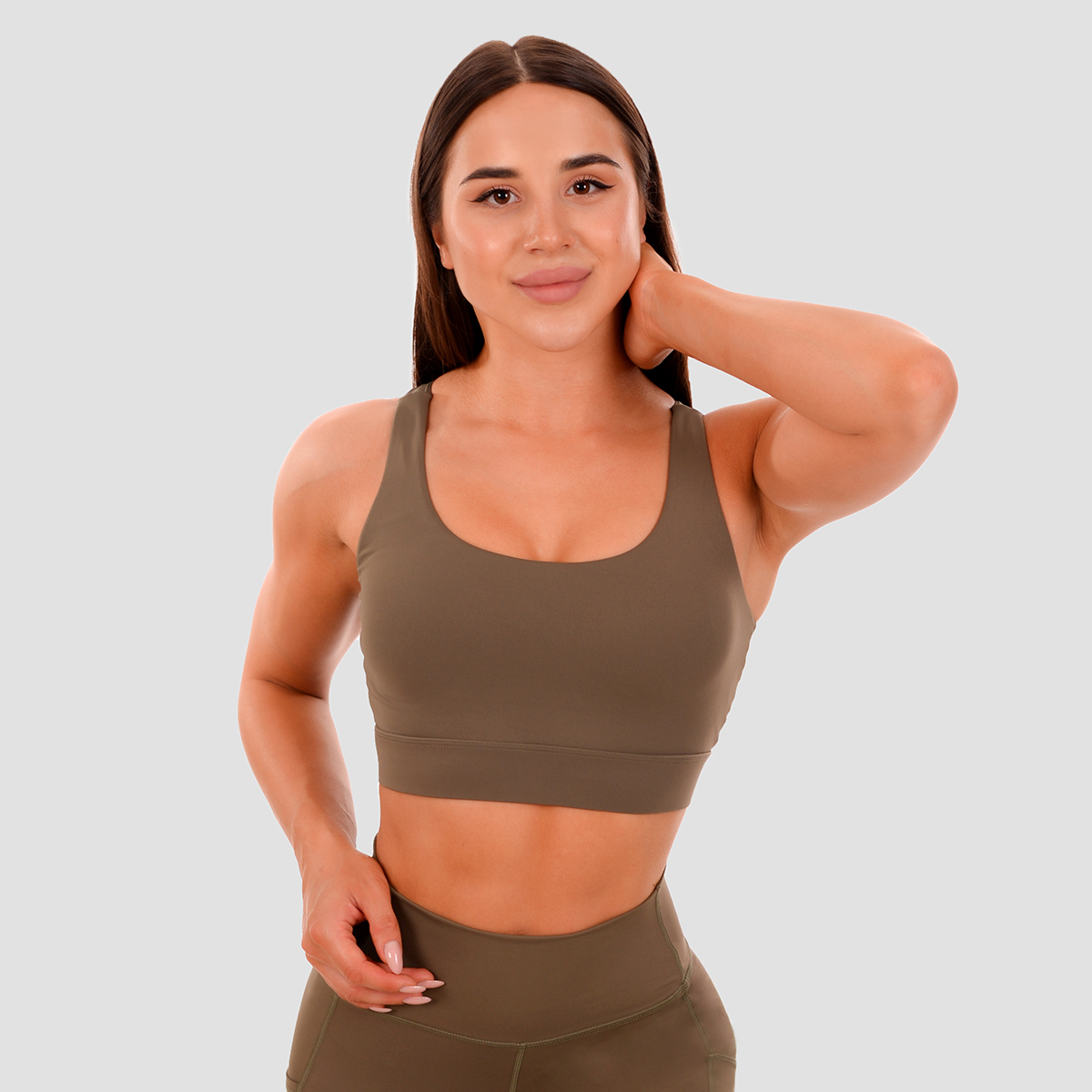 Brassière de sport découpée, couleur olive - GymBeam.