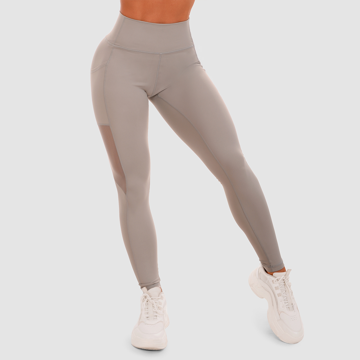 Legging pour femmes avec empiècements en mesh, couleur gris - GymBeam.