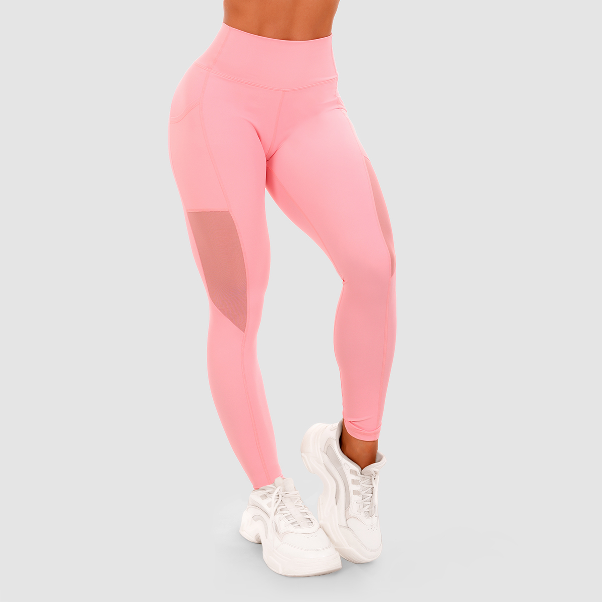 Legging pour femmes avec empiècements en mesh, couleur rose - GymBeam.