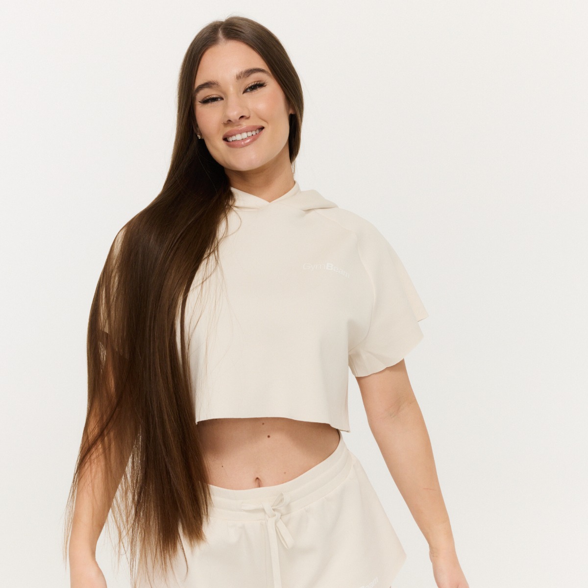 Sweat à capuche court pour femmes, modèle Relay, couleur nacrée - GymBeam.