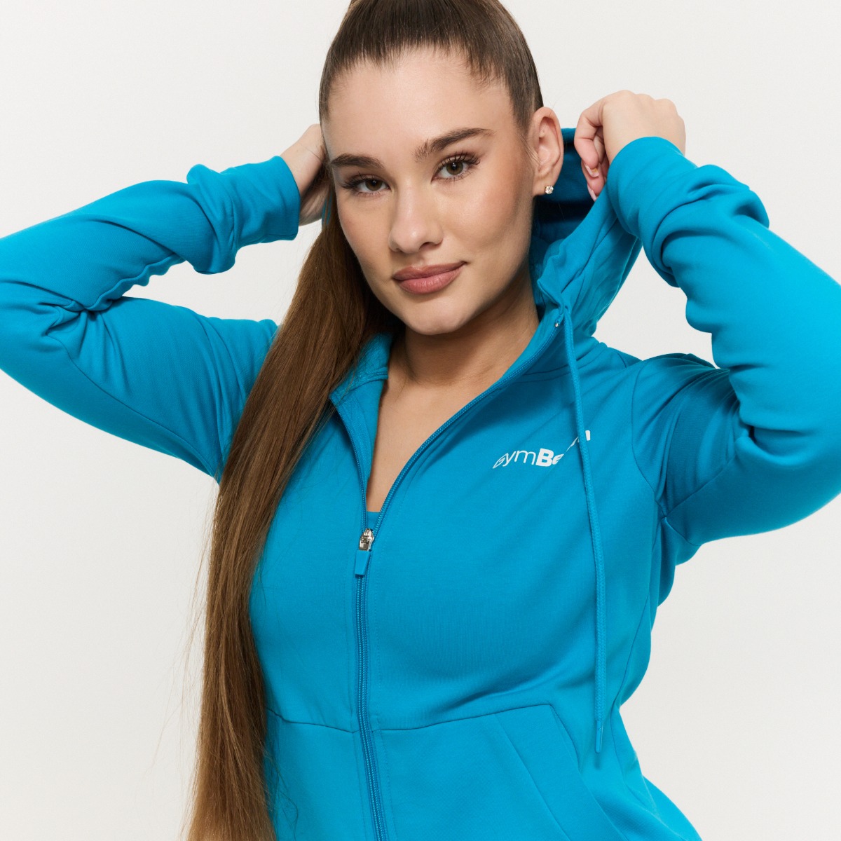 Sweat à capuche zippé pour femmes, couleur aquamarine – GymBeam.