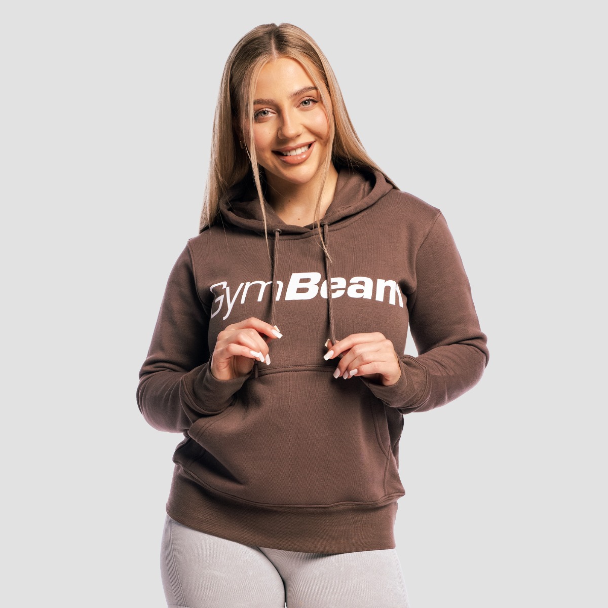 Sweat à capuche pour femmes, modèle Athlete, couleur Cocoa – GymBeam.