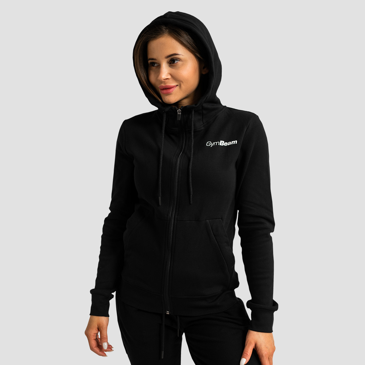Sweat à capuche zippé pour femmes, couleur noire - GymBeam.