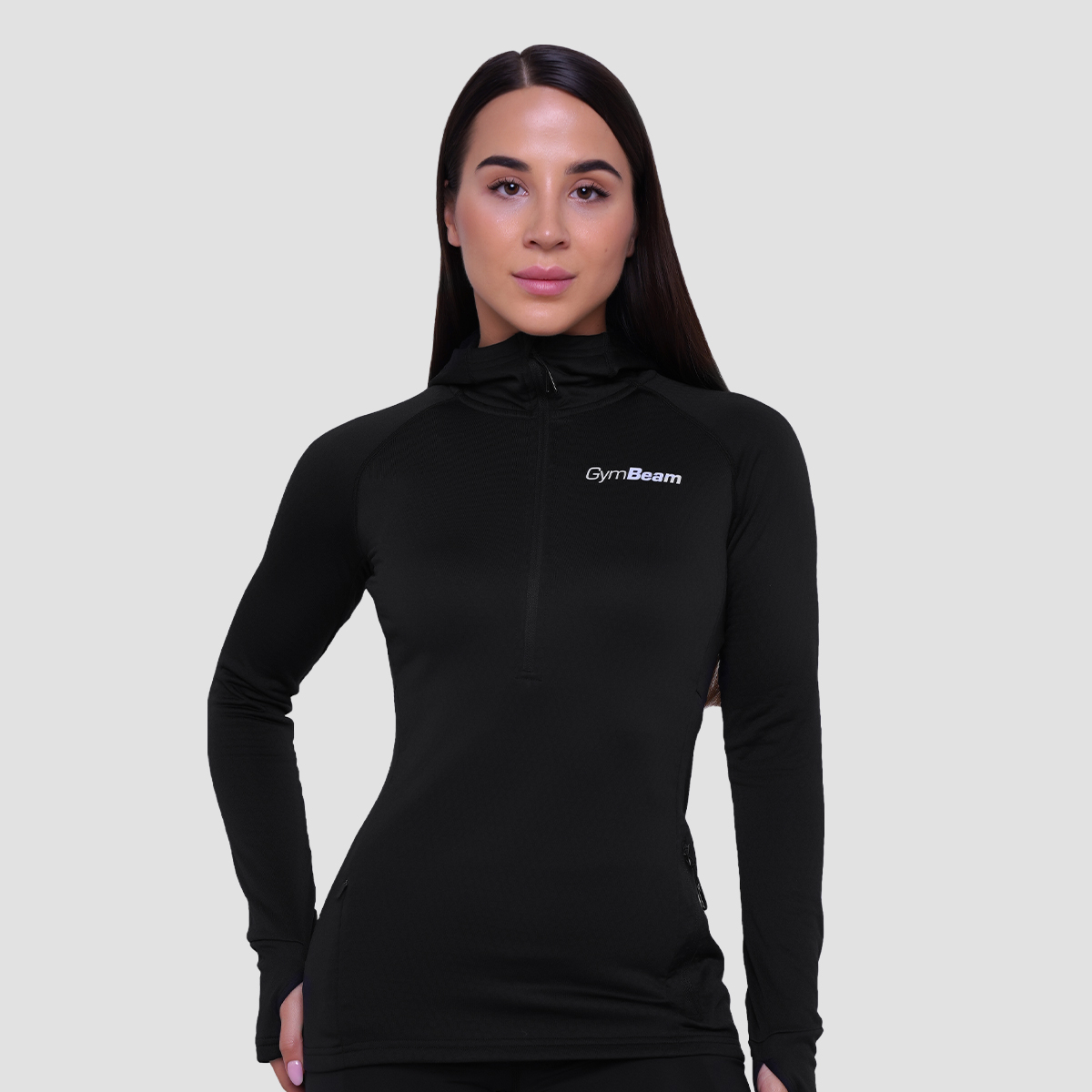 Sweat de course à demi-fermeture pour femmes, couleur noire – GymBeam.