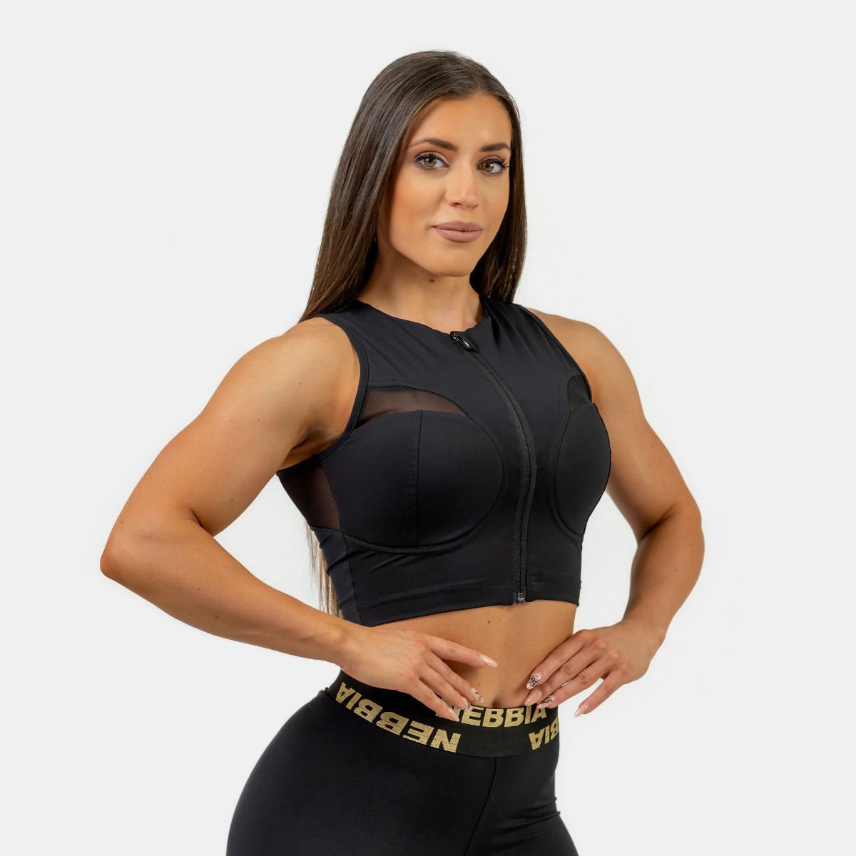 Women‘s Push-UpTop Intense Mesh Black/Gold - NEBBIA