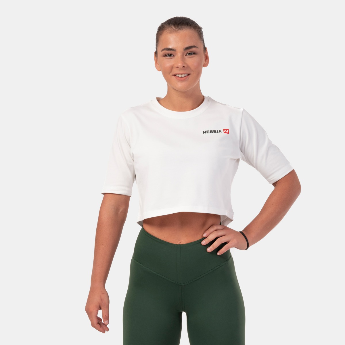 Women‘s T-shirt Crop Top Minimalist Logo Cream - NEBBIA
