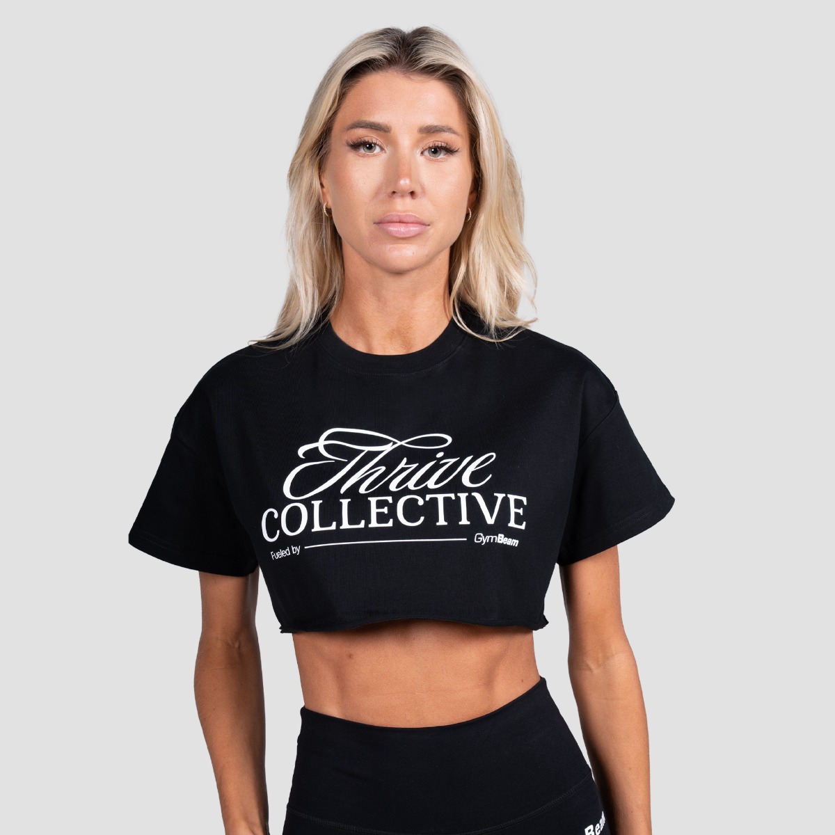 T-shirt court femme "Thrive", couleur noire - GymBeam.