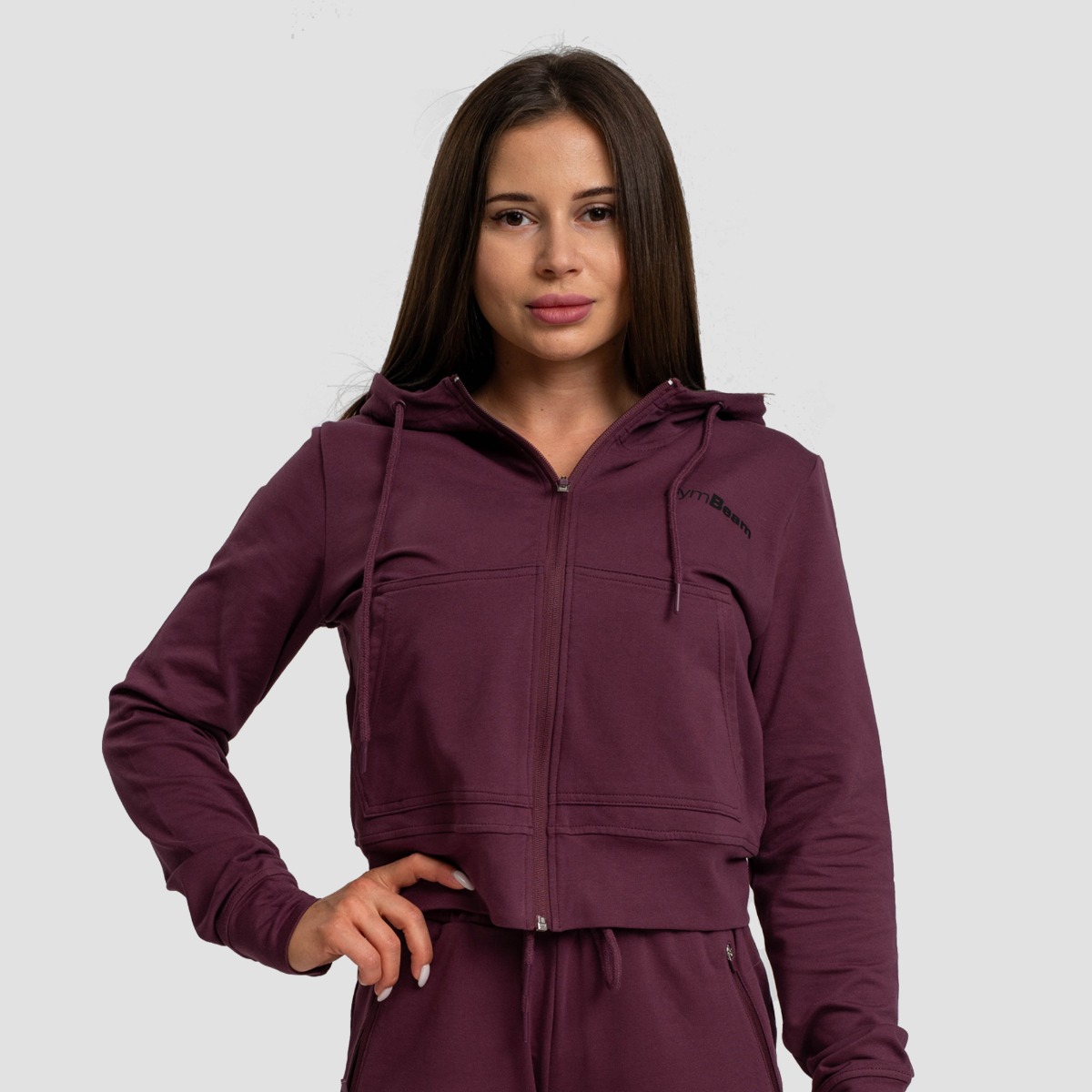 Sweat à capuche zippé femme TRN, couleur aubergine - GymBeam.