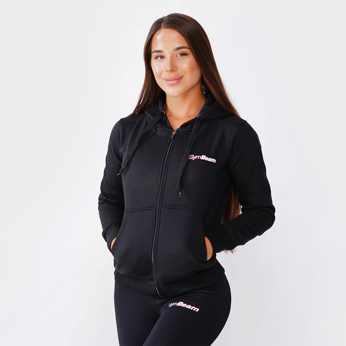 Sweat à capuche zippé pour femmes, couleur noire - GymBeam.