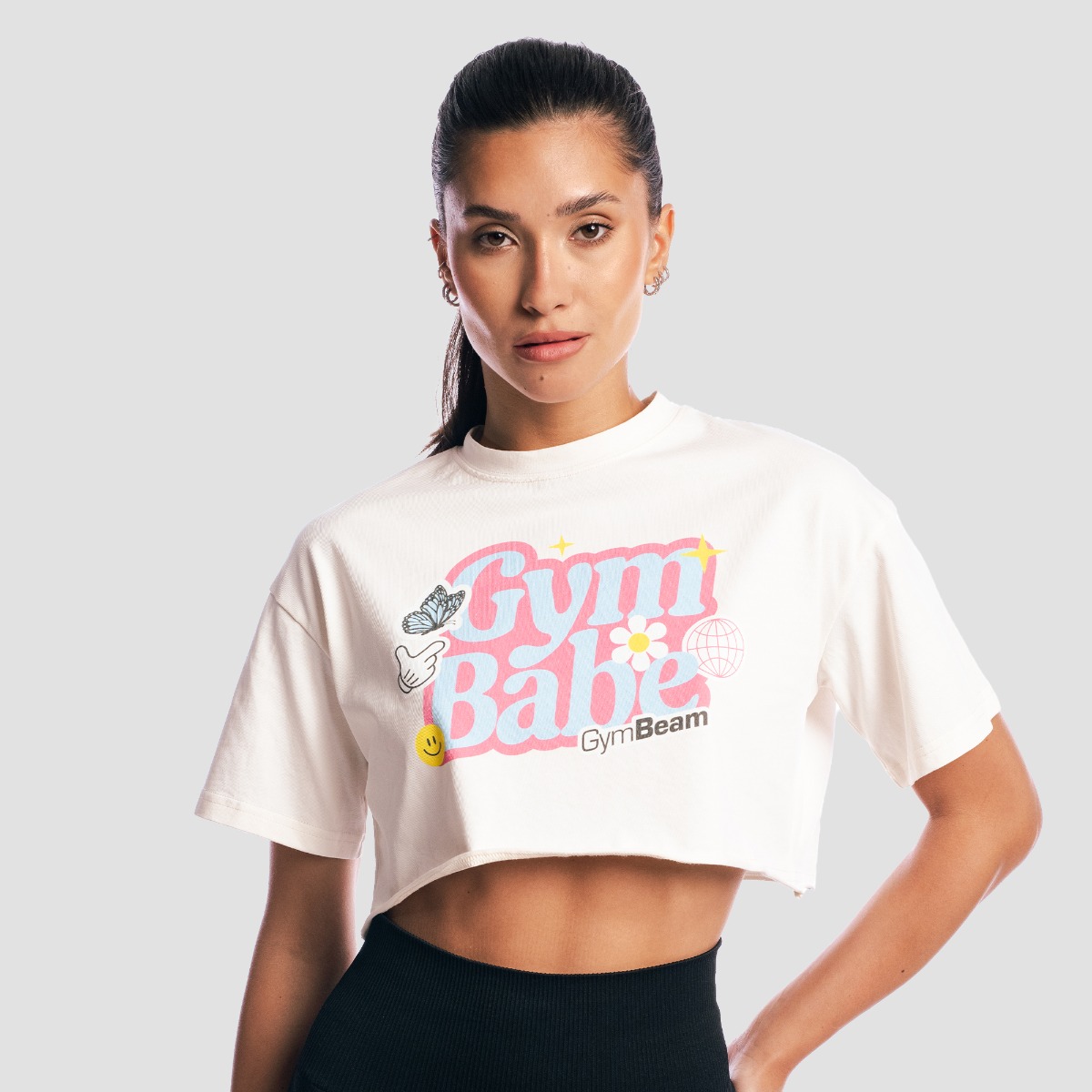 T-shirt GymBabe pour femmes, couleur crème - GymBeam.