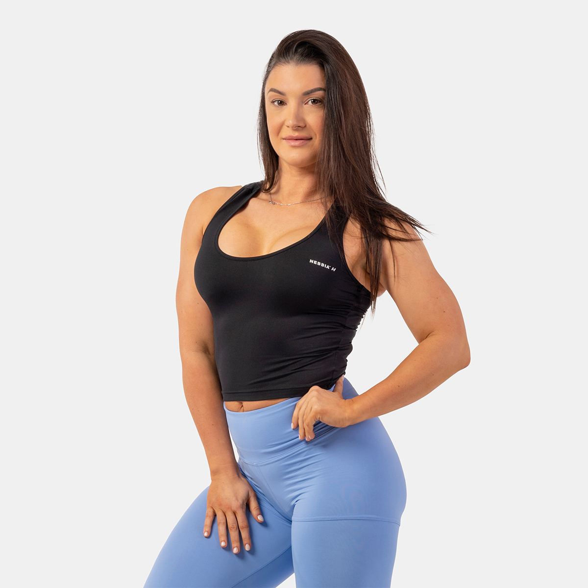 Women‘s Tank Top Crop Top Sporty Slim Fit Black - NEBBIA