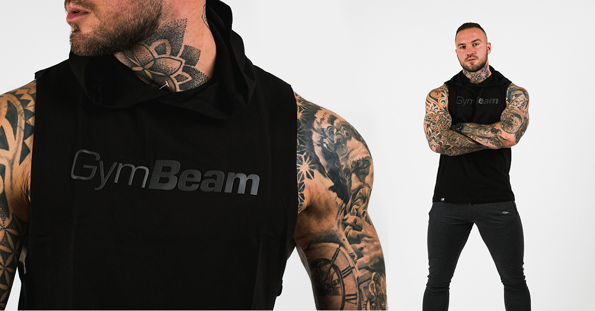 T-shirt à capuche noir pour hommes - GymBeam